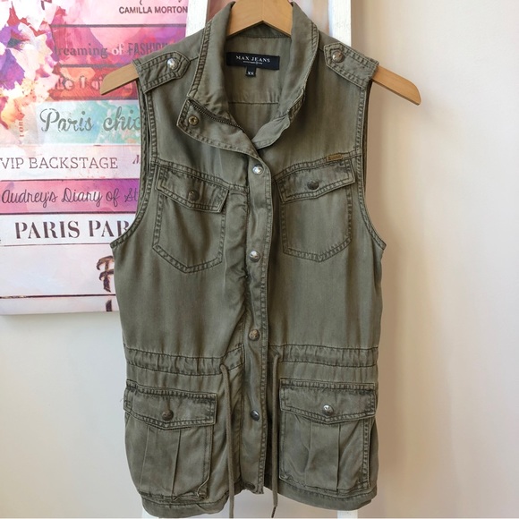 Max Jeans Military Green Utility Vest Tencel Women's Size XS Granolacore - Picture 5 of 8